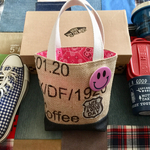 コーヒー豆麻袋バッグ/DF1920 coffee英字ステンシル×チェリーピンクバンダナコットントートバッグ