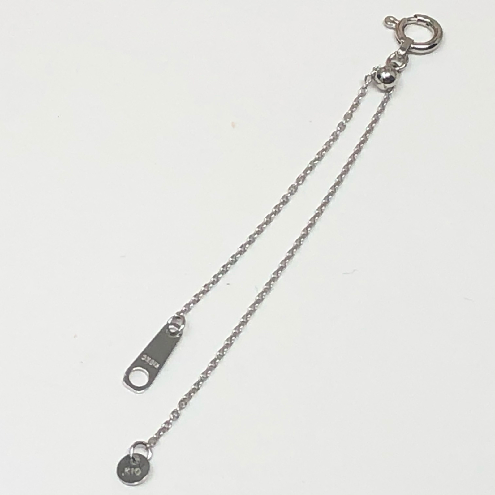 10金（k10）WG 華奢アズキ チェーン にスライド式 金具を取り付けた 
