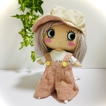 赤色ストライプのワイドサロペット&リバーシブルキャスケット イーマリーちゃんサイズ