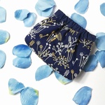 コットン リネン 刺繍 ネイビー ブルー  ポーチ　  バネ口ポーチ　バネポーチ　