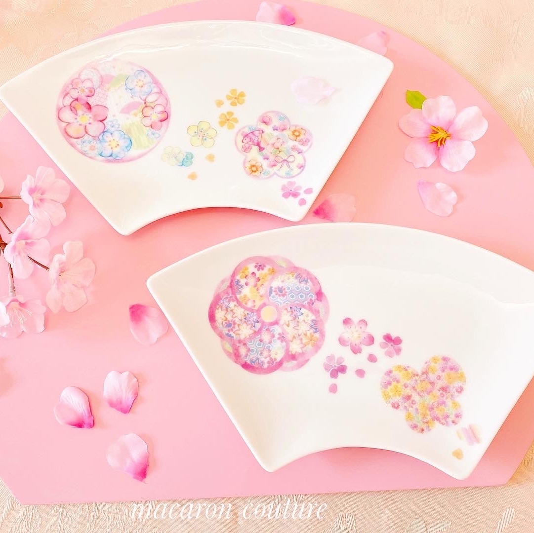 和花柄扇皿 華やか和食器 1皿〜 - macaron couture GALLERY | minne