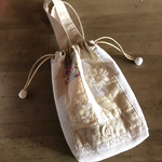 巾着バック＊リネン&レース パッチワーク