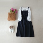 【春物】リネン2wayエプロンワンピース　navy