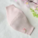 🌸葉桜モチーフ🌸ふわふわリトアニアリネンマスクＭサイズロング　ステッチなしのふんわりタイプ　ナチュラルスキンカラー　肌色　ワイドタイプ