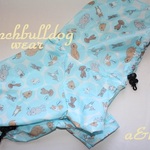 新作犬服オーダー★レインコートワンコ柄水色中型犬フレンチブルドッグ服パグ服フレブル服小型犬トイプー