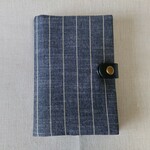 【会津木綿】お薬手帳ケース  銀ねず縞