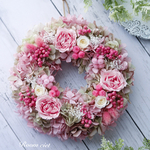 オレガノ ピンクカラー の 紫陽花 リース