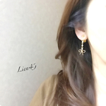 リボン☆★☆ワイヤーピアス イヤリング パールチェーン 長さ調整 プレゼントにも