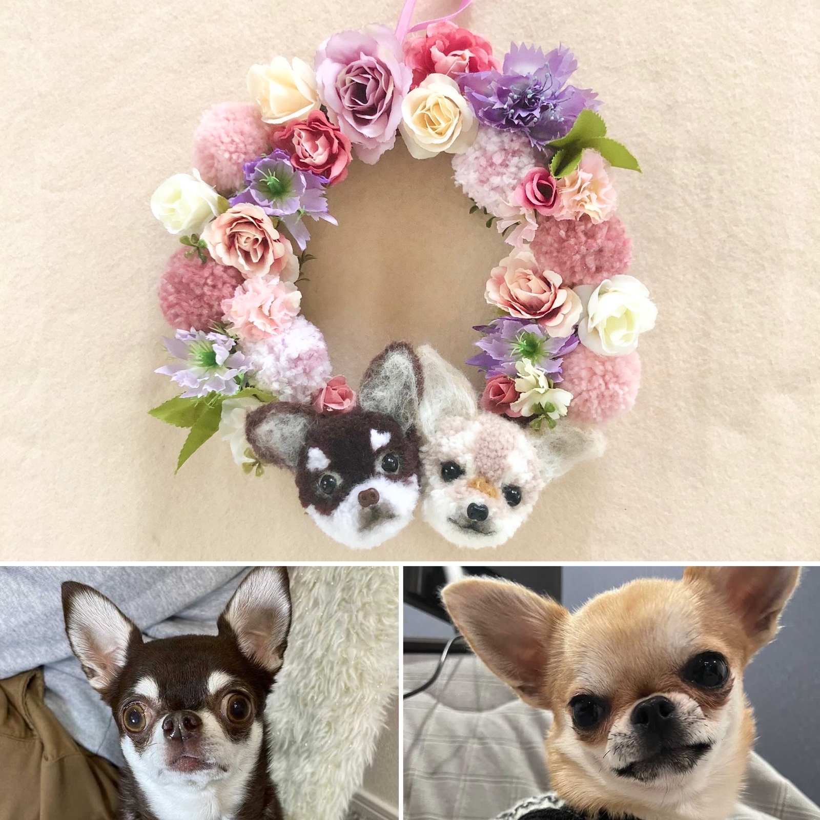 うちの子ぽんぽんリース（お花とぽんぽんタイプ） 犬 ヨークシャ