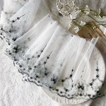 1m 広幅 美しい 花 フラワーとリボン 刺繍 チュールレース ブラックグリーン系 BK210410 ハンドメイド 手芸