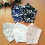 【新色❤️大きめサイズ新発売】リネン　オフホワイト　お花　春用マスク　刺繍マスク　マスク　春　おしゃれマスク　結婚式　くすみカラー　マスクカバー　不織布マスクカバー　レース　母の日　　　　