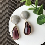 グレー×パープルのレトロ調大ぶりピアス/イヤリング(アンティーク、ビンテージ、紫、マーブル模様、大理石模様、ワインカラー、ボルドー、バーガンディ