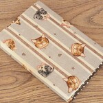 【文庫本】ゴムバンド栞付ブックカバー★ストライプ 猫 キャット★グレー
