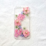 大人ピンクカラーの押し花Androidスマホケース 