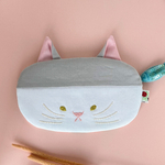 猫のお顔ポーチ 白灰ぱっつん