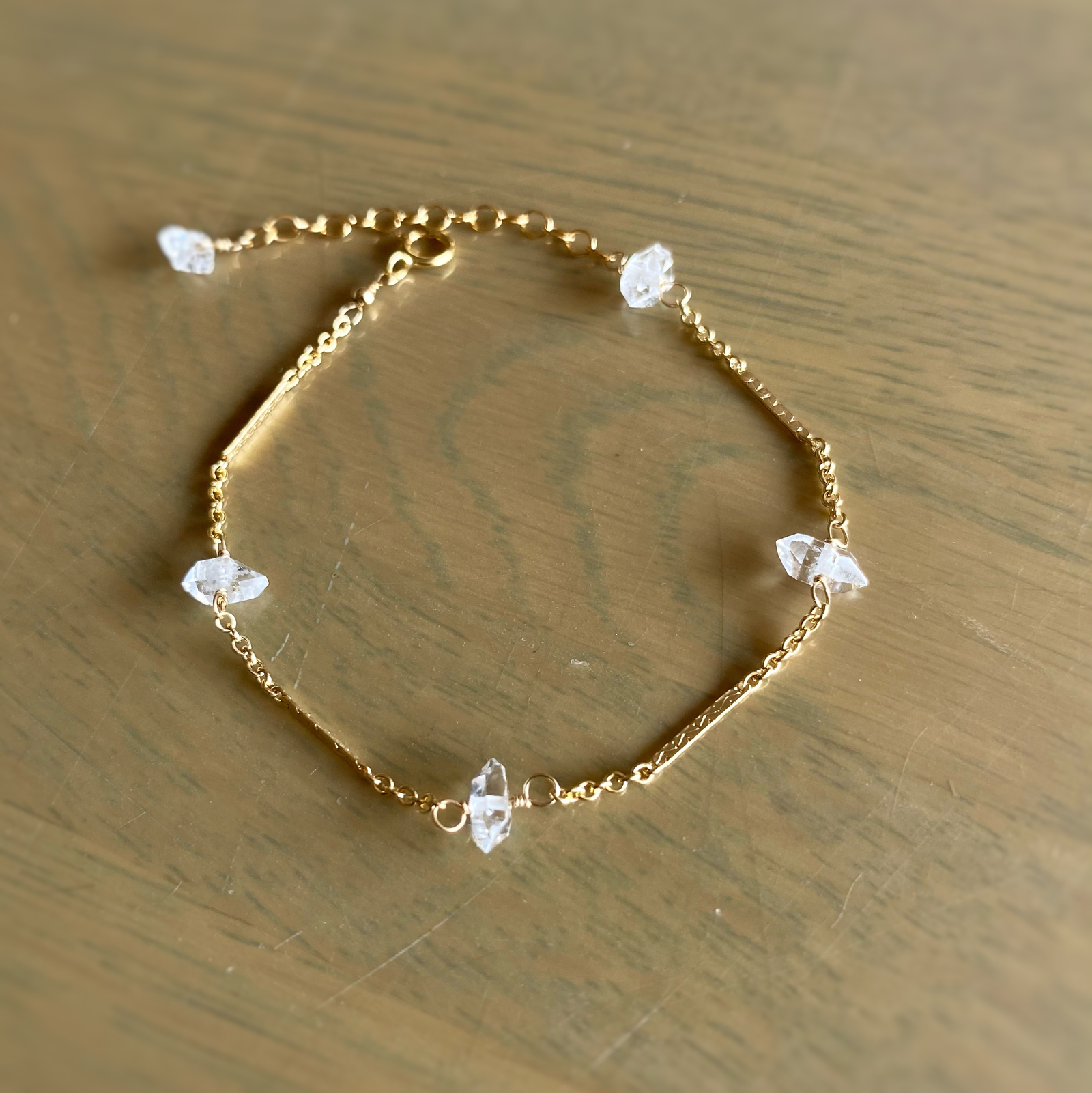 14kgf NY Herkimer diamond Station bracelet  with adjuster