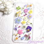 押し花iphoneケース ＊春の小花party＊スマホケース   名入れ可能  ラメ・ホロ・スワロフスキー無料 [受注製作]