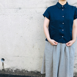▫︎新色▫︎リネン 四角い半袖シャツ ショート丈 ネイビー シンプル 大人
