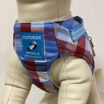  犬用ハーネス　ブロックチェック　パンダブルー