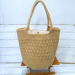 koitona様専用販売ページ【ミンネ限定受注製作】花網み模様の麻ひもバック（Ｌ＋）内布、ポケット、マグネットホック、バッグ底板付き