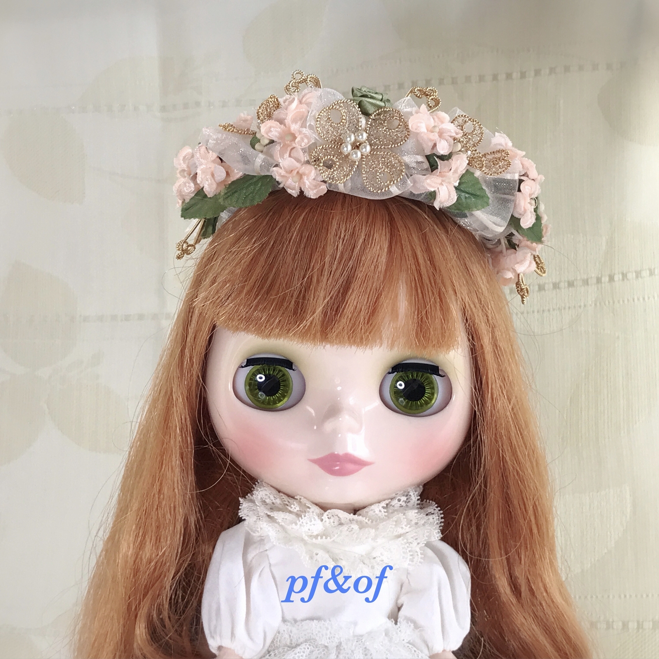 優しいサーモンピンク色の花冠　ドールの愛らしい花冠　サーモンピンクのリース 5,840円