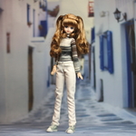 msdr-21-106 茶色ボーダーハイネックTと白いスキニーパンツ（momoko/ジェニーなど1/6人形用）