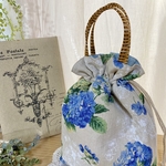 リネンの紫陽花巾着バッグ