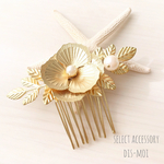 再販×2［dis-moi］パールつきゴールドカラーのフラワーリーフコーム＊ヘアコーム＊かんざし＊髪飾り