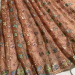 インド刺繍布 チュールレース オレンジ 花 ダンス衣装 ストール エスニック　カーテン アンティーク