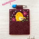 フェルト刺繍　黄色い鳥さんの園章台．名札台（ネームタグ）