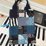 ハギレMIXのペタンコミニトート♪クールなブラック&ブルー