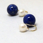 ２wayラピスラズリ×淡水パール・ノンホールピアス