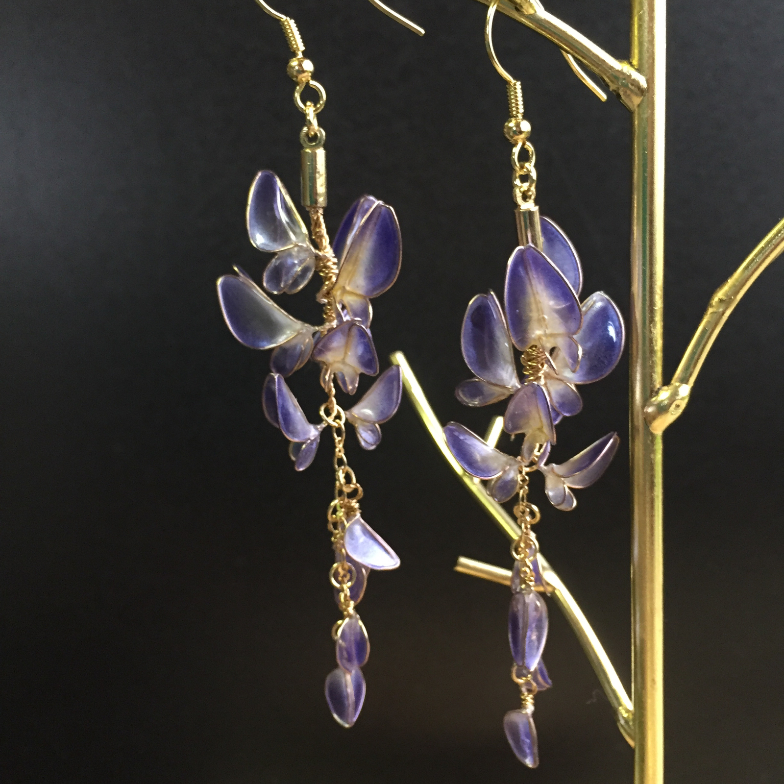 藤の花 ディップアートのフラワーロングピアスorイヤリング - N