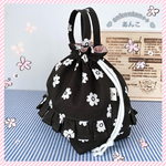 🌸お弁当袋フリル付き&持ち手付き人気の花柄♡グレイッシュブラックꕤ*.ﾟかわいい♡♡♡…。