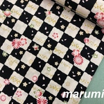 110×50★綿プリント生地★和柄★市松模様 菊 梅 桜 ★黒