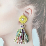 《new color》mixタッセル＆ビーズ刺繍イヤリング（シャーベットイエローmix）