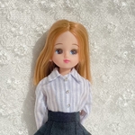 薄手ストライプ角襟シャツ　　リカちゃん　ブライス　22cmドール