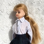 27cmドール薄手ストライプ長袖角襟シャツ　ブラウス　　はるとくん　ボーイフレンド　ジェニーちゃん　ドール服　アウトフィット