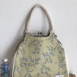 青小花柄コットンと11号帆布のがま口バック