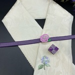 0115半襟&帯留め付き帯締め 正絹✨刺繡フラワー