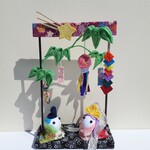 七夕のふたり　置物　ちりめん細工　七夕飾り　織姫　彦星　短冊　笹の葉　星　宇宙　ornament