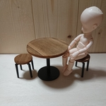 ミニチュア◆カフェテーブルセット(ジャコビアン)◆スツール　オビツ11  ドールハウス ミニチュア家具 丸テーブル アンティーク