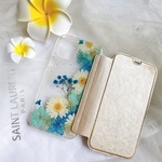 【手帳型】  押し花 スマホケース ＊Galaxy   iPhoneクリア手帳型ケース＊ iPhoneケース ＊ iPhone12 iPhone12Pro iPhone12mini選べる5色