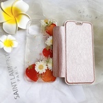 【手帳型】イチゴ  押し花 スマホケース ＊Galaxy  iPhoneクリア手帳型ケース＊ iPhoneケース ＊ iPhone12 iPhone12Pro iPhone12mini選べる5色