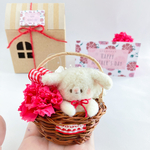 母の日アレンジ💐②ロップイヤーうさぎちゃんバスケット ／ 羊毛フェルト ミニチュア うさぎ