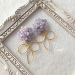 パープル✳︎紫陽花ピアス♡ゆらゆらリボン♡イヤ変可
