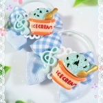 大人気‼️🆕チョコミントアイスクリーム♡ブルーのチェック柄リボンのヘアゴム