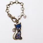 レジン　リボン猫　星　バッグチャーム　金古美