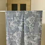 nさまオーダー暖簾　グレー　カフェカーテン　ブラック　世界地図　