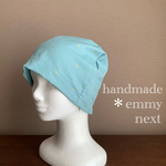 送料無料＊handmadeダブルガーゼ帽子〈ペールグリーン×ribbon〉おしゃれな医療用帽子　かわいいケアキャップ